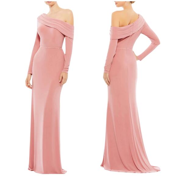 Mac Duggal NWT Pink Drop Shoulder Long Sleeve Column Gown Size 4 - Picture 1 of 10